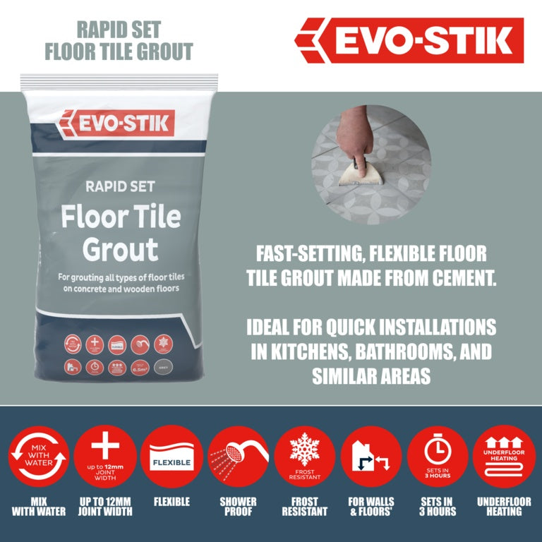 Evo-Stik Rapid Set Floor Tile Grout 5kg Grey