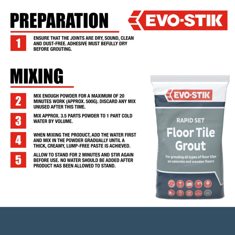 Evo-Stik Rapid Set Floor Tile Grout 5kg Grey