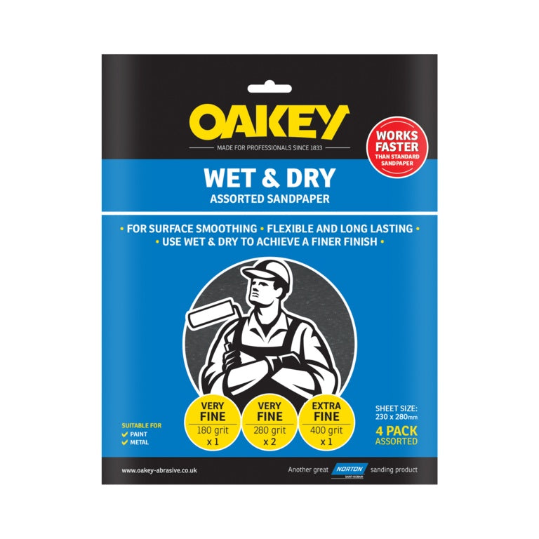 Norton Oakey Flexible Wet & Dry Paper - 275 x 225mm Assorted (1 x C, 2 x M, 1 x F)