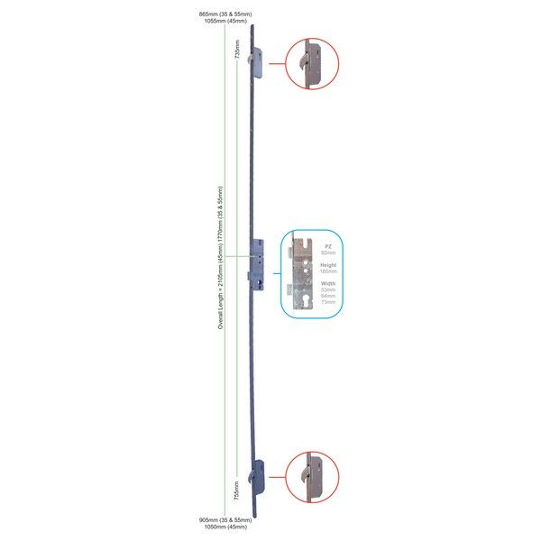 Winkhaus Cobra - 2 Hook (20mm Faceplate)