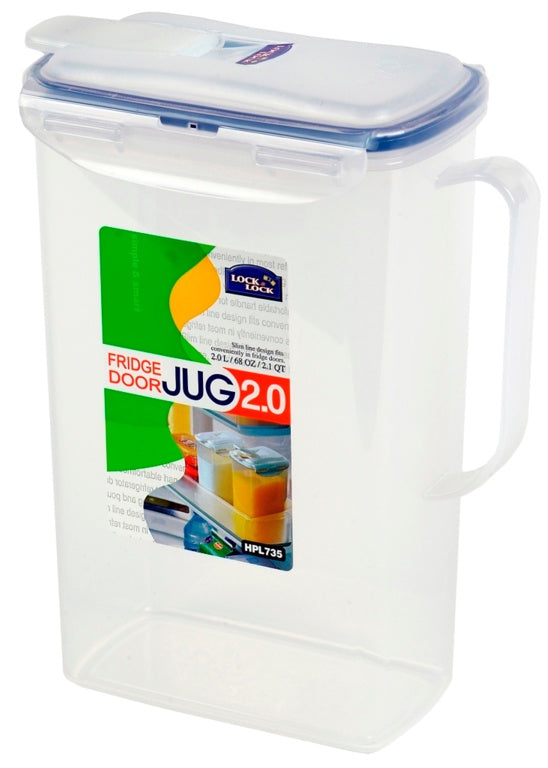 Locknlock Rectangular Fridge Door Jug - Clear/Blue 2L (190 x 100 x 234mm)