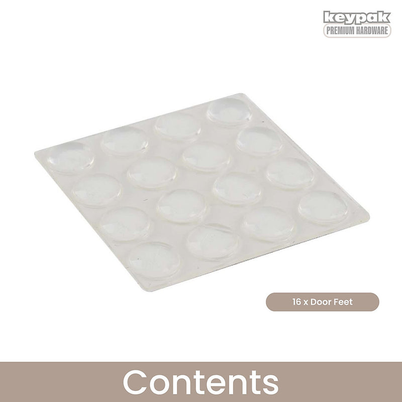 10mm Clear Self-Adhesive Rubber Bumper Pads, Pack of 16 Silicone Cushion Feet for Doors, Cabinets, Furniture - Surface Protectors