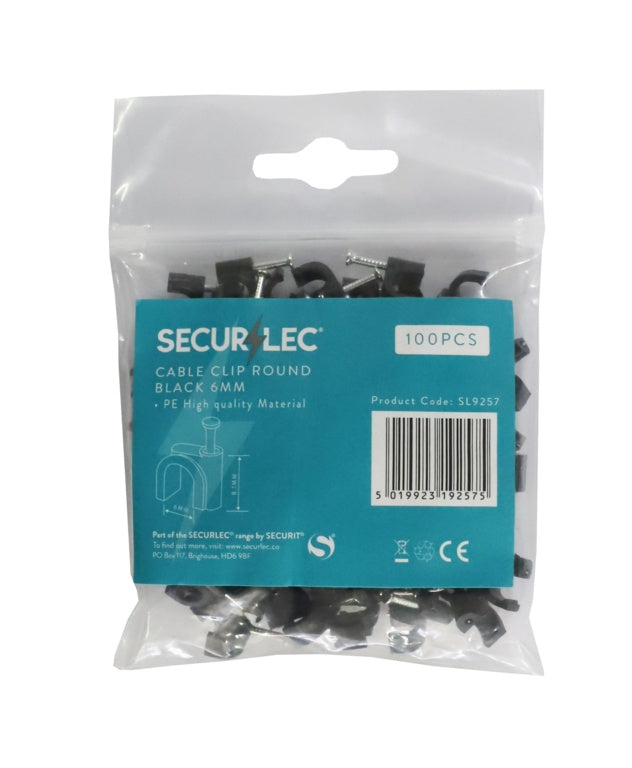 Securlec Cable Clips Round Black 6mm - Pack of 100
