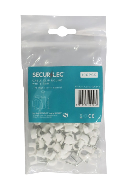 Securlec Cable Clips Round White 7mm 100 Piece