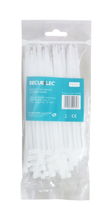 Securlec White Cable Ties 3.6mm x 140mm Pack 100