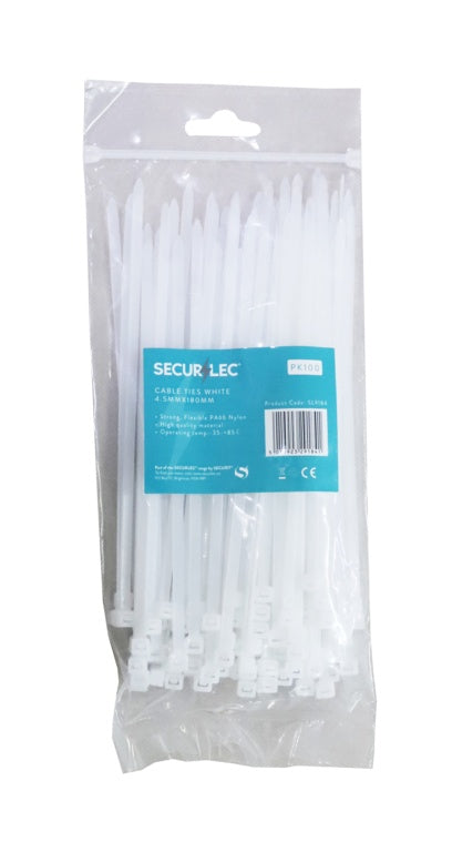 Securlec White Cable Ties 5mm x 175mm Pack 100