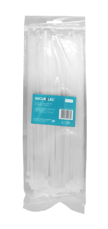 Securlec White Cable Ties 4.5mm x 300mm Pack 100