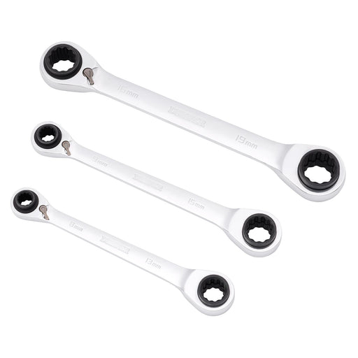 Draper 11652 Metric 4-in-1 Reversible Double Ring End Ratchet Spanner Set (3 Piece)