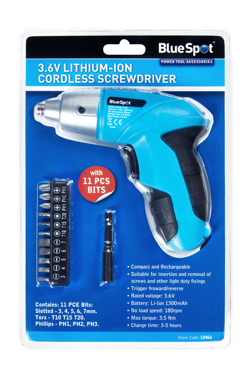 Blue Spot Tools 3.6V Lithium-ion Cordless Screwdriver with 11 PCE bits