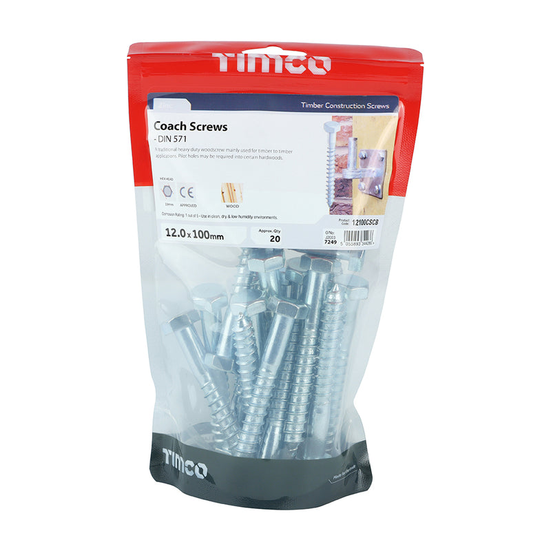 TIMCO Coach Screws Hex Head Silver — Bag