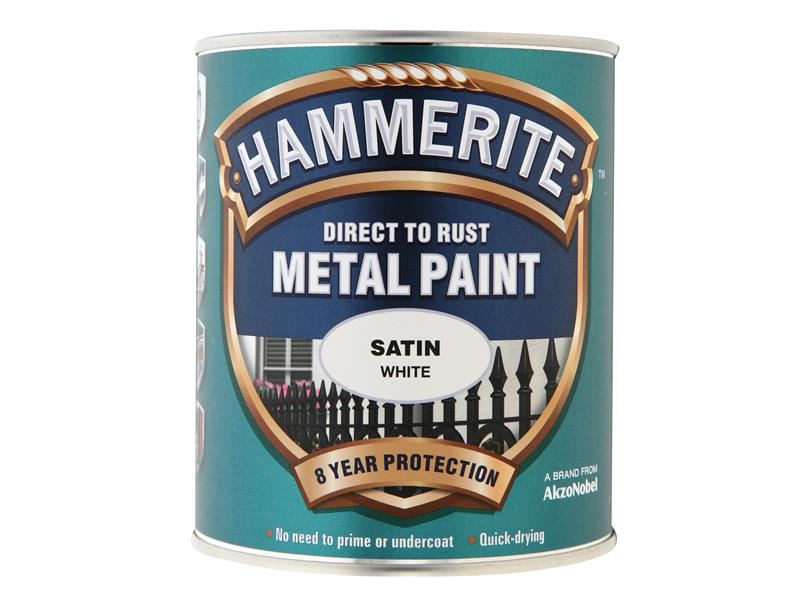 Hammerite Direct to Rust Satin Finish Metal Paint White 750ml Hammerite - RockBottom Northampton