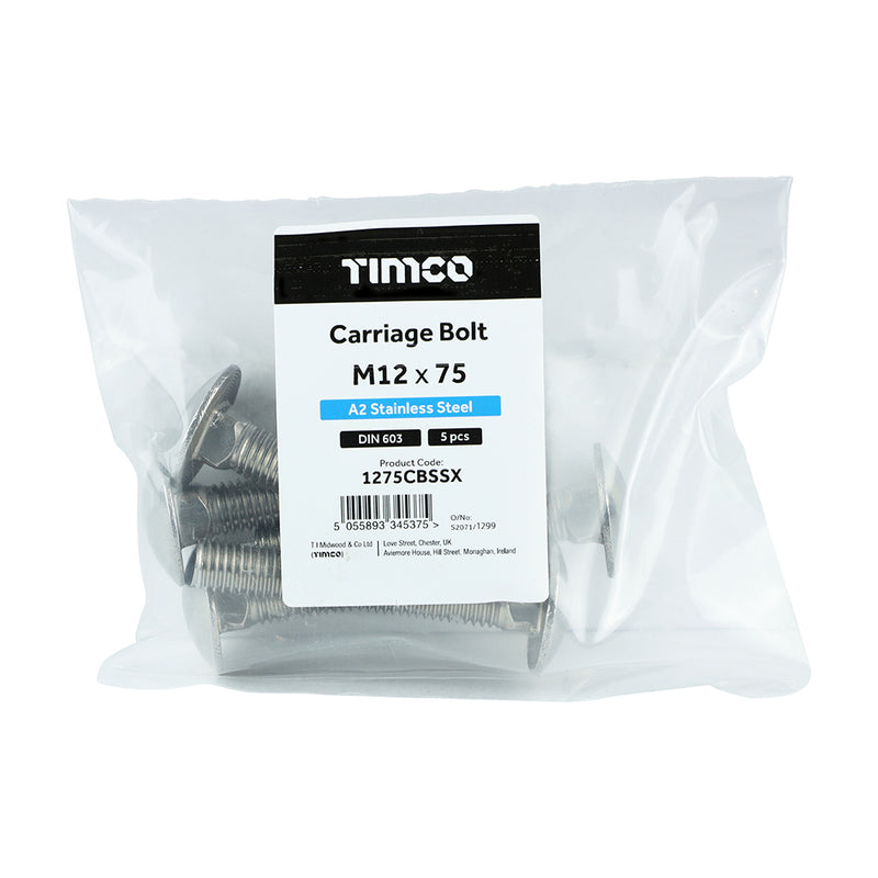 TIMCO Carriage Bolts DIN603 A2 Stainless Steel