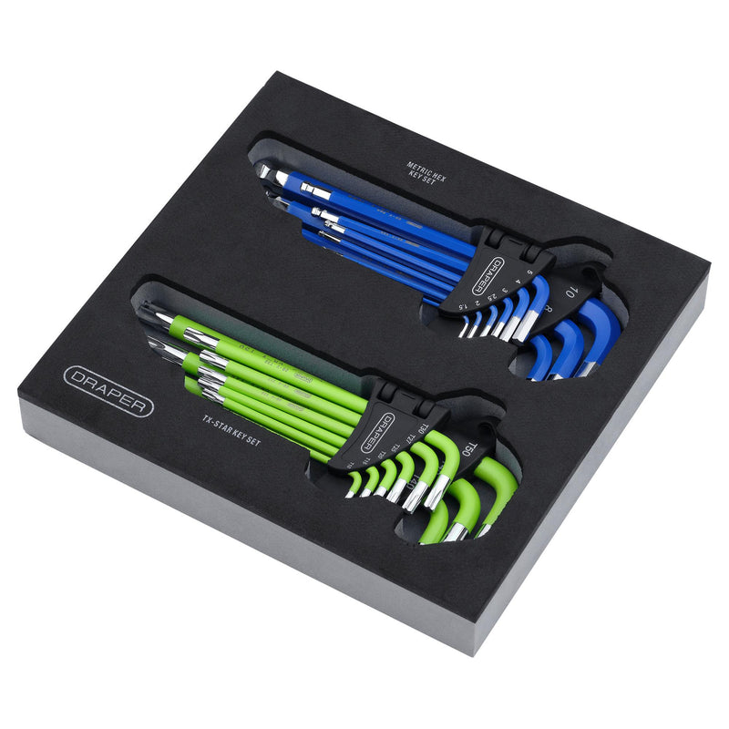 Draper 12823 Draper TX-STAR® Metric Ball End Hex Key Sets in Storage Tray (18 Piece)
