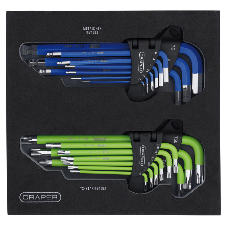 Draper 12823 Draper TX-STAR® Metric Ball End Hex Key Sets in Storage Tray (18 Piece)