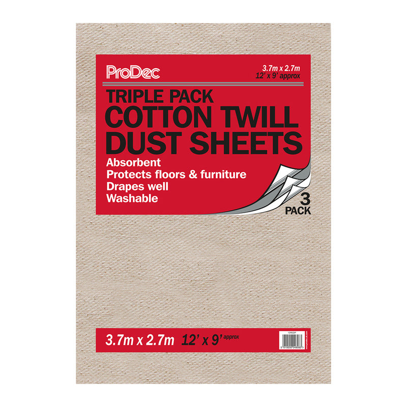 ProDec 3pk 12' x 9' Cotton Twill Dust Sheet