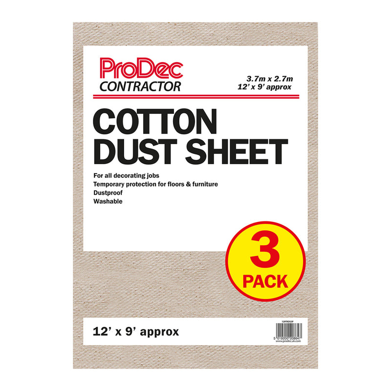 ProDec Contractor 3pk 12' x 9' Cotton Twill Dust Sheets