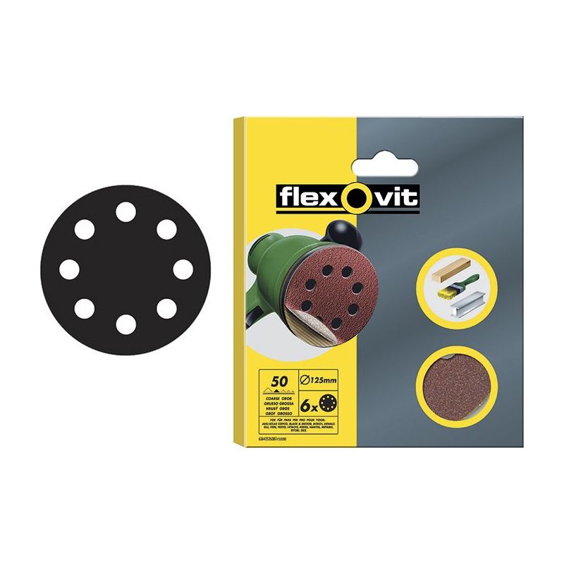 Flexovit Hook & Loop Sanding Disc 115mm Fine 120G (Pack 6) Flexovit - RockBottom Northampton