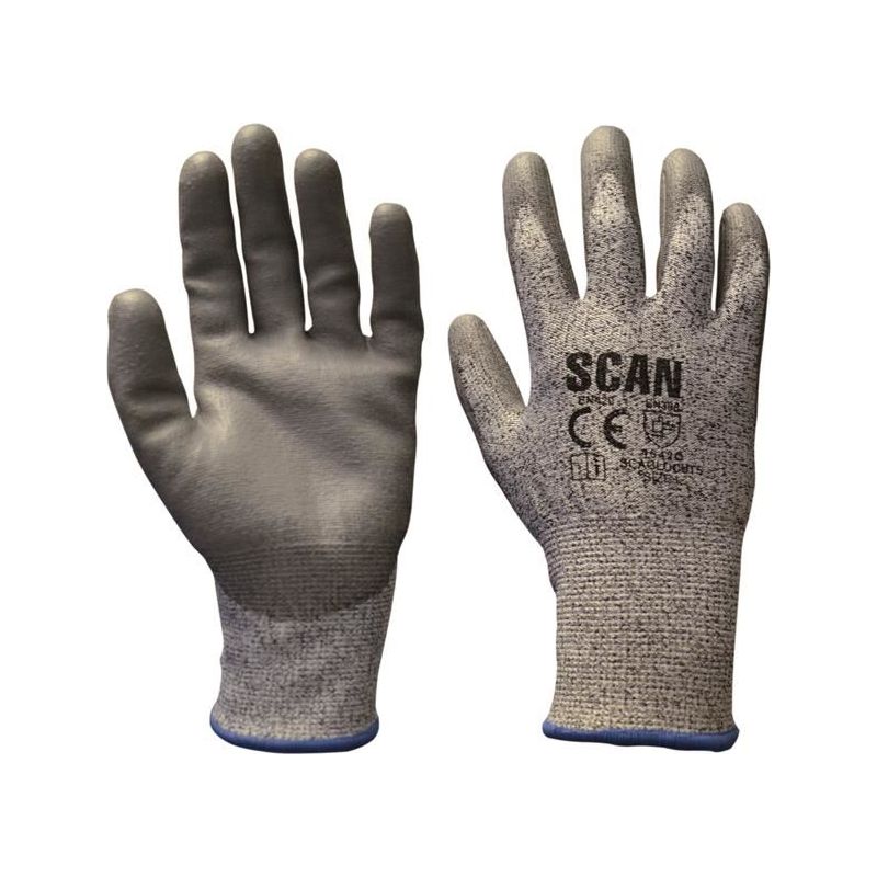 Scan Grey PU Coated Cut 5 Gloves - L (Size 9) Scan - RockBottom Nothampton