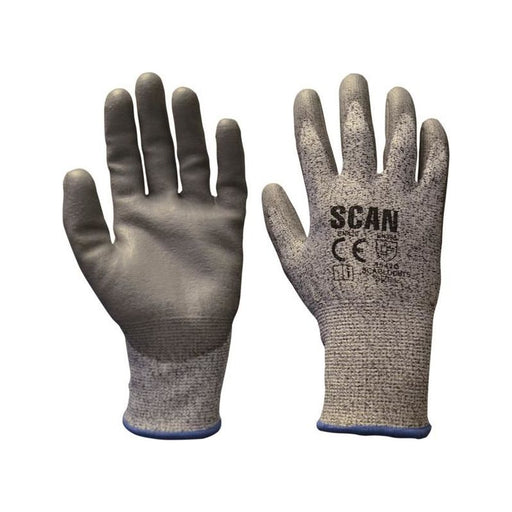Scan Grey PU Coated Cut 5 Gloves - L (Size 9) Scan - RockBottom Nothampton