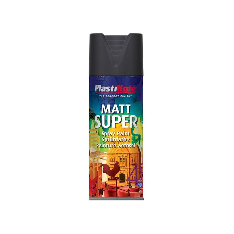 Plastikote Matt Super Spray Black 400ml PlastiKote - RockBottom Nothampton