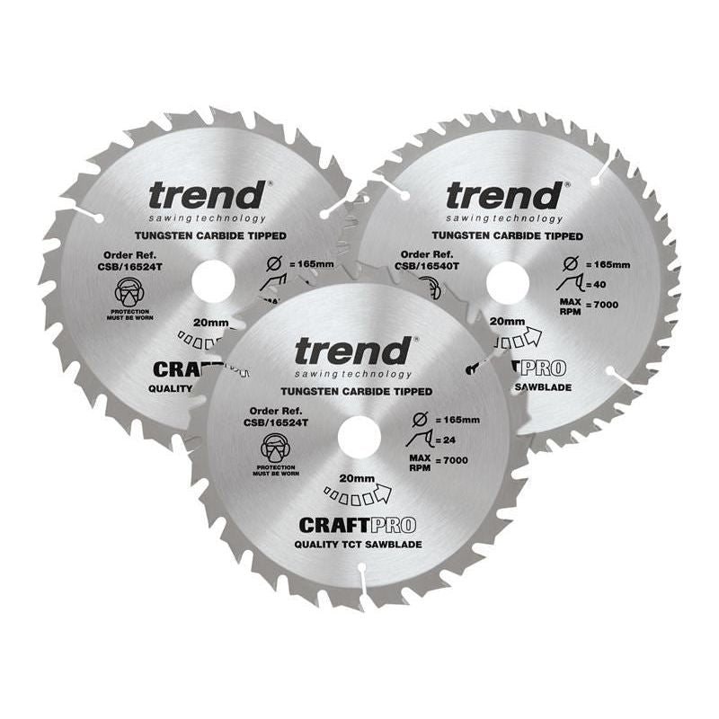 Trend CraftPro Cordless Saw Blade 165 x 20mm x 24T/40T (Pack 3) Trend - RockBottom Northampton