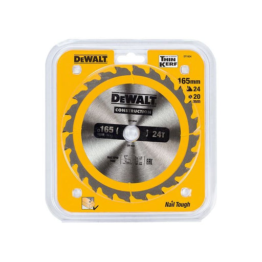 Dewalt Power Tools Portable Construction Circular Saw Blade 165 x 20mm x 24T DeWALT Power Tools - RockBottom Northampton