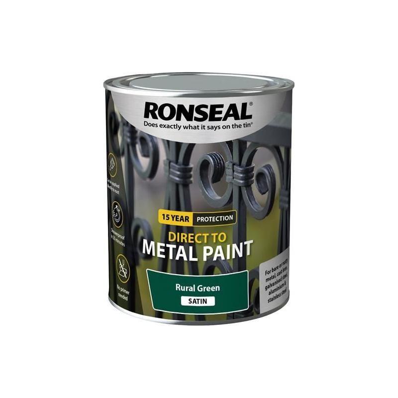 Ronseal Direct to Metal Paint Rural Green Satin 750ml Ronseal - RockBottom Nothampton