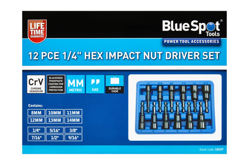 Blue Spot Tools 12 PCE 1/4" Hex Impact Nut Driver Set