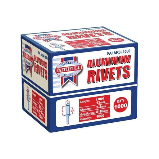 Faithfull Aluminium Rivets 3.2 x 13mm Long Bulk Pack of 1000 Faithfull - RockBottom Northampton
