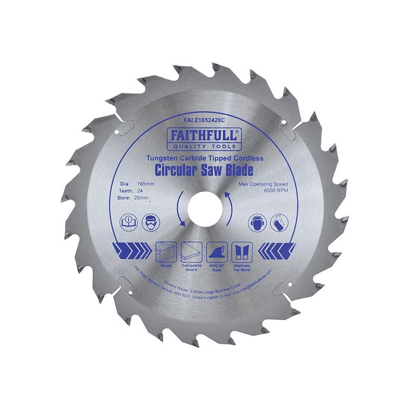 Faithfull TCT Cordless Trimsaw Blade 165 x 20mm x 24T POS Faithfull - RockBottom Northampton
