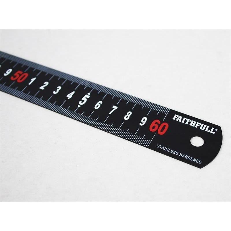 Faithfull Matt Black Stainless Steel Measuring Rule 600mm Faithfull - RockBottom Northampton