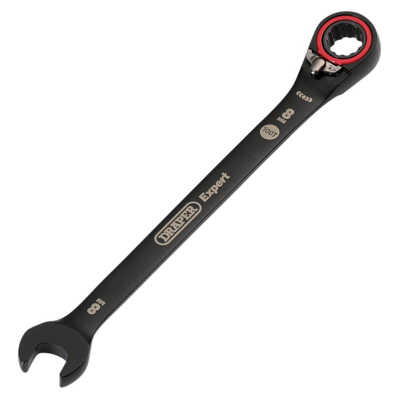 Draper Expert HI-TORQ Metric Reversible Ratchet Combination Spanner, 8mm, Black Draper - Town Tools