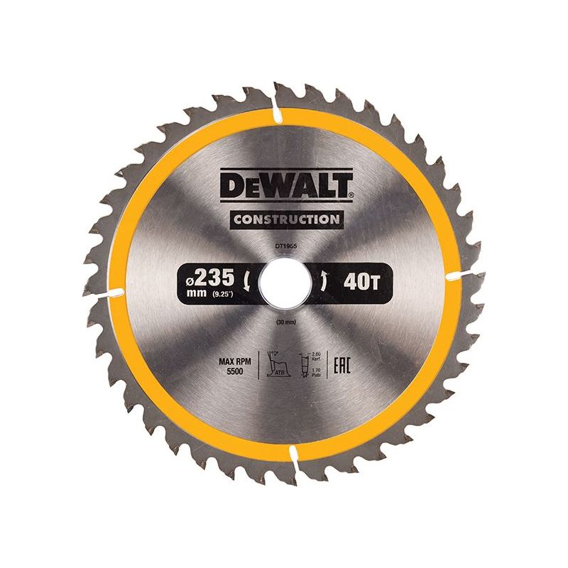 Dewalt Power Tools Portable Construction Circular Saw Blade 235 x 30mm x 40T DeWALT Power Tools - RockBottom Northampton