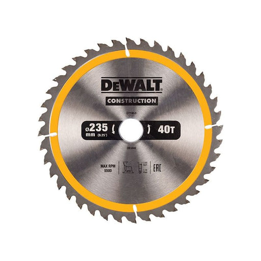 Dewalt Power Tools Portable Construction Circular Saw Blade 235 x 30mm x 40T DeWALT Power Tools - RockBottom Northampton