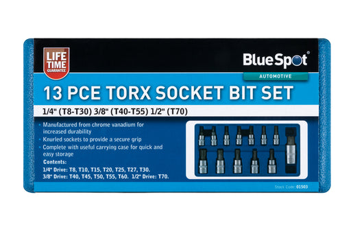 Blue Spot Tools 13 PCE Torx Socket Bit Set (T8-T60)