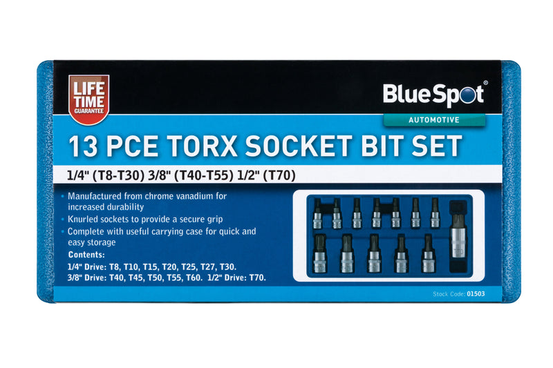 Blue Spot Tools 13 PCE Torx Socket Bit Set (T8-T60)