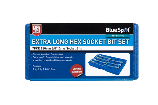 Blue Spot Tools 7 PCE 3/8" Drive Extra Long Hex Socket Bit Set (H3-H10)
