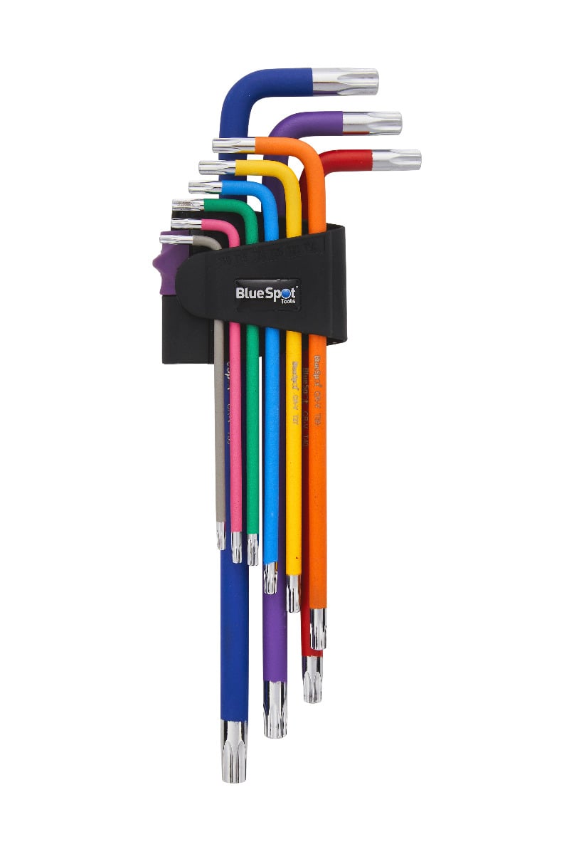 Blue Spot Tools 9 PCE Extra Long Colour Coded Tamper Torx Key Set (T10-T50)
