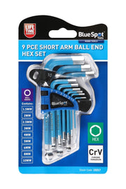 Blue Spot Tools 9 PCE Short Arm Ball End Hex Key Set