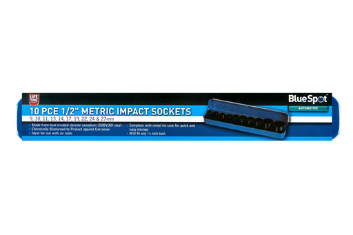 Blue Spot Tools 10 PCE 1/2" Metric Impact Sockets (9-27mm)