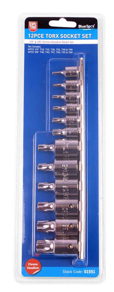 Blue Spot Tools 12 PCE 1/4" (T10-T40) & 3/8" (T40-T60) Torx Socket Set