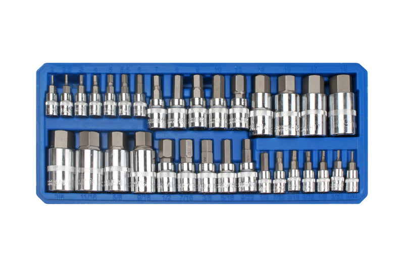 Blue Spot Tools 32 PCE 1/4" 3/8" & 1/2" Hex Bit Socket Set (2-19mm) (1/4"-9/16")