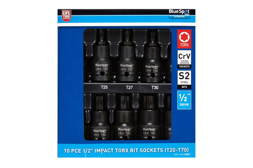 Blue Spot Tools 10 PCE 1/2" Impact Torx Bit Sockets (T20-T70)