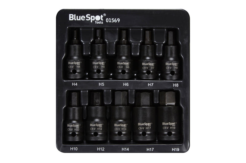 Blue Spot Tools 10 PCE 1/2" Impact Hex Bit Sockets (H4-H19)