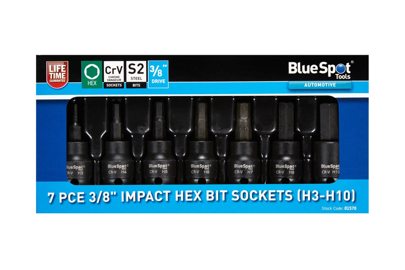 Blue Spot Tools 7 PCE 3/8" Impact Hex Bit Sockets (H3-H10)
