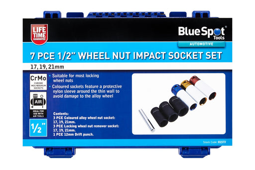 Blue Spot Tools 7 PCE ½” Wheel Nut Impact Socket Set (17, 19, 21mm)