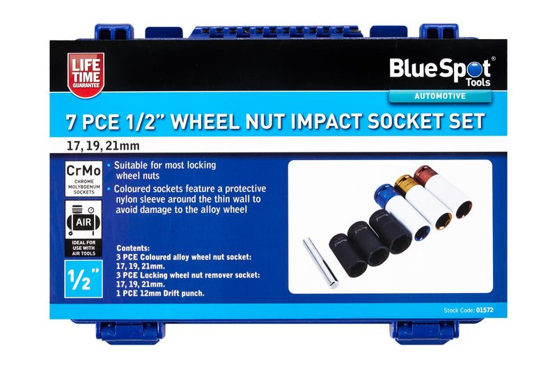Blue Spot Tools 7 PCE ½” Wheel Nut Impact Socket Set (17, 19, 21mm)