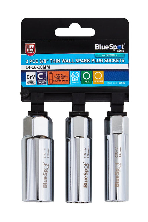 Blue Spot Tools 3 PCE 3/8" Spark Plug Sockets 14-16-18mm
