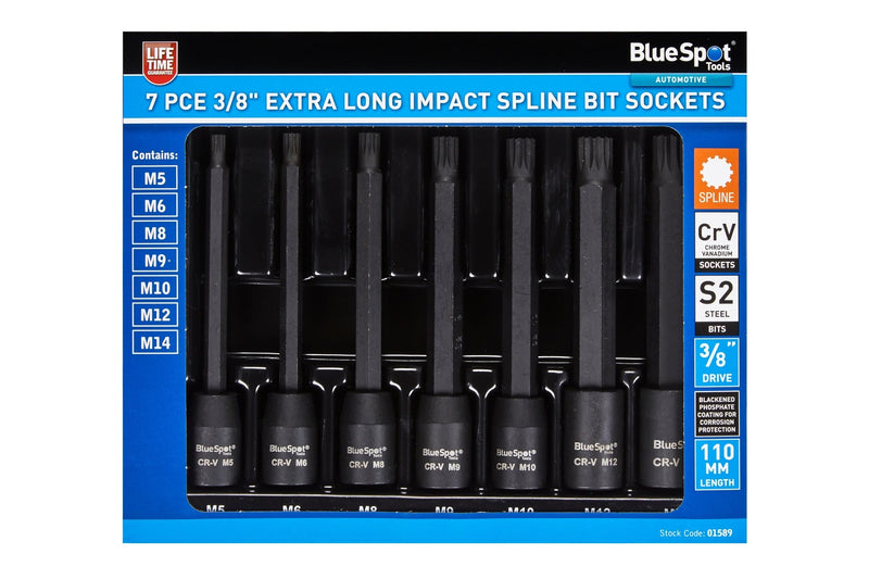 Blue Spot Tools 7 PCE 3/8" Extra Long Spline M5-M14