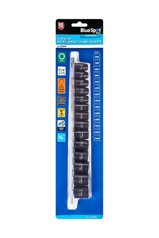 Blue Spot Tools 14 PCE 3/8" Metric Impact Stubby Sockets